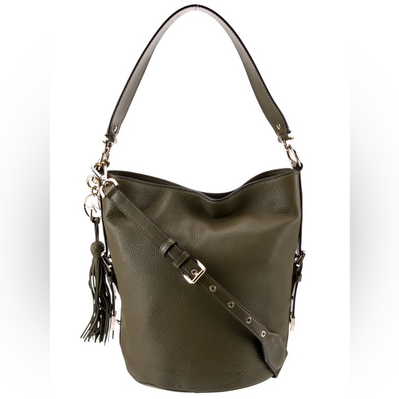 Michael Kors Brooke Green Leather Bucket Shoulder Crossbody Bag NWOT - Picture 5 of 13